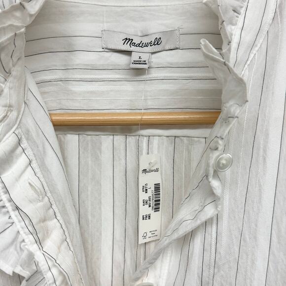 Madewell Ruffled Button Up Top NW715 Airy Stripe NWT Size L - Picture 4 of 8